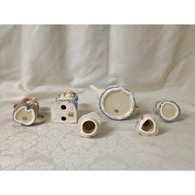 English Cat Tea Set Japanese Otagiri Mrs Whiskers 4 Piece Kitchy Sugar Teapot Creamer Napkin Holder Wind in the Willows Style Quirky Kitchenware For Sale - Image 3 of 17