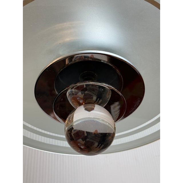 Mid 20th Century Art Deco Saturn Etched-Glass + Chrome Chandelier For Sale - Image 4 of 12