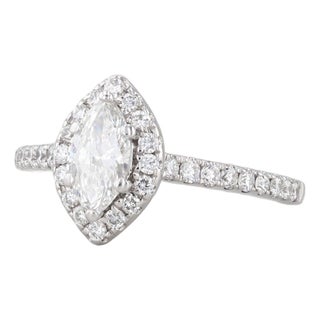 Vera Wang Love 1.09ctw Marquise Diamond Halo Engagement Ring 14k Gold Sapphire, Size 5.25 For Sale