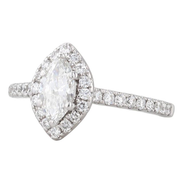 Vera Wang Love 1.09ctw Marquise Diamond Halo Engagement Ring 14k Gold Sapphire, Size 5.25 For Sale