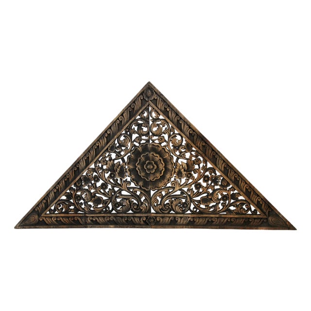 Antique Burn Triangle Boho Carved Panel Large For Sale