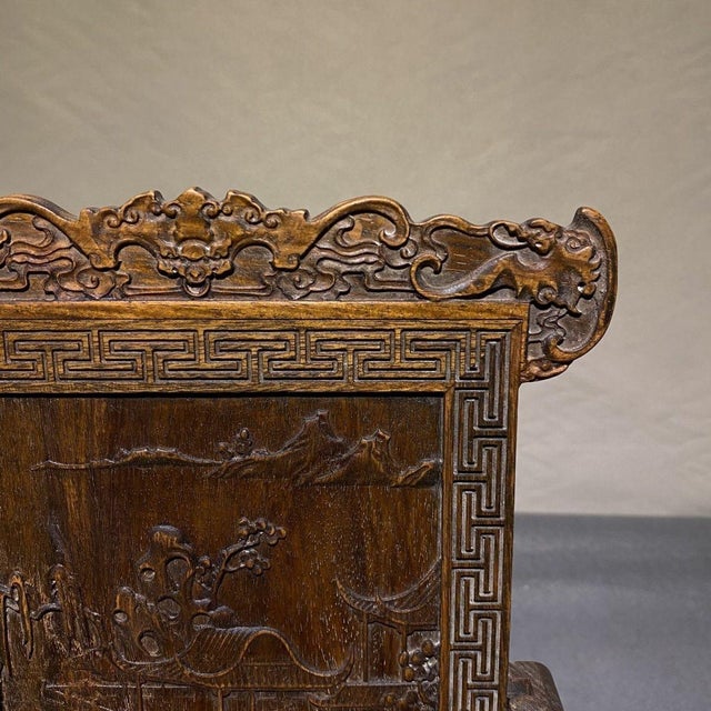 A beautiful vintage Chinese table screen (also known as a scholar's screen), handcrafted from solid Huali wood (rosewood)....