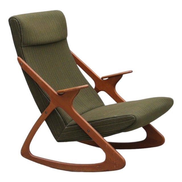 Mid 20th Century Danish Modern Atomic Highback Teak Rocking Chair For Sale