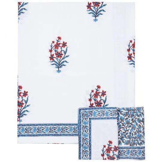 Indian Nargis Queen Bed Orange & Blue Flat Sheet For Sale - Image 3 of 5