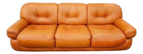 Vintage Italian Cognac Leather Sofa by Sapporo for Mobil Girgi, 1970s
