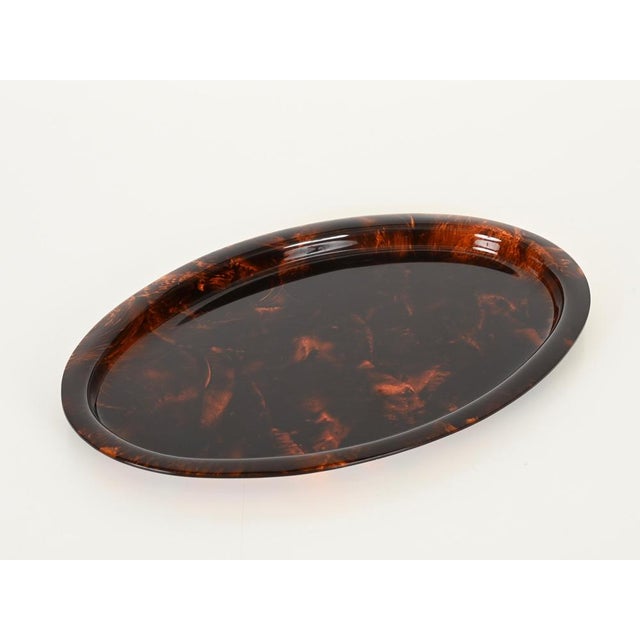 Mid-Century Oval Serving Tray in Tortoiseshell Acrylic Glass from Dior, Italy, 1970s For Sale - Image 6 of 13