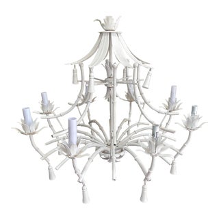 Large Palm Beach Regency Pagoda Faux Bamboo Chandelier With Bells For Sale