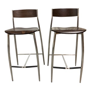 Design Withing Reach Altek Baba Wood + Chrome Barstools - a Pair For Sale
