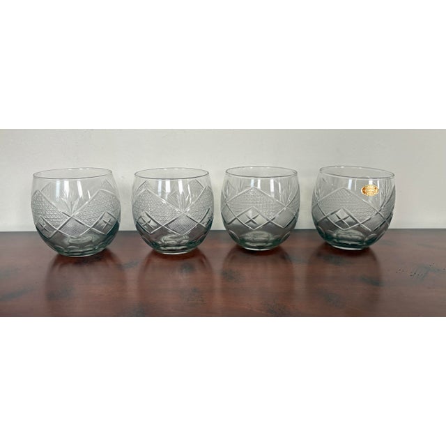 Late 20th Century Vintage Czech Bohemia Hand Cut Crystal Stemless Cordial Cocktail Glasses- Set of Four For Sale - Image 5 of 9