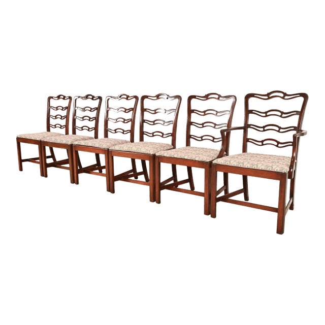 Baker Furniture Style Georgian Carved Mahogany Dining Chairs, Set of Six For Sale