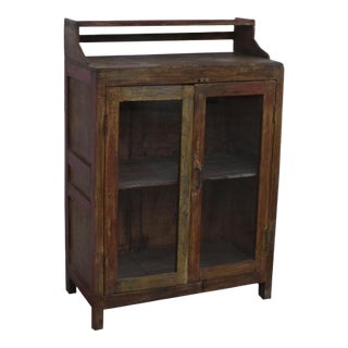 Reclaimed Teak Wood Glass Fronted Display Cabinet For Sale