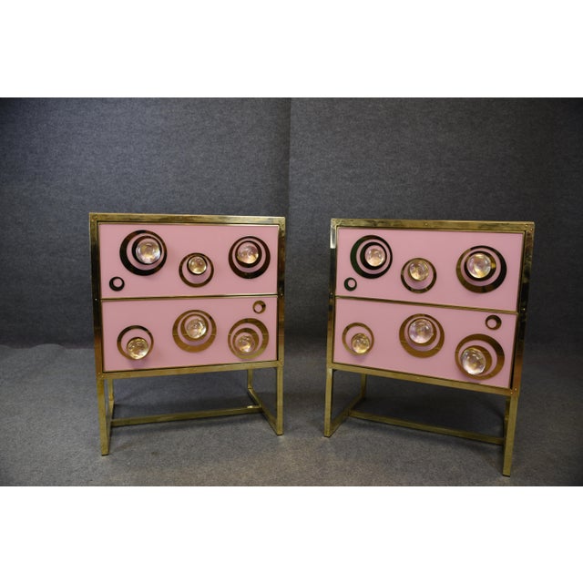 Pink Nightstands with Murano Spheres and Brass Legs from Justfurnituress SRL, Set of 2 For Sale - Image 10 of 11