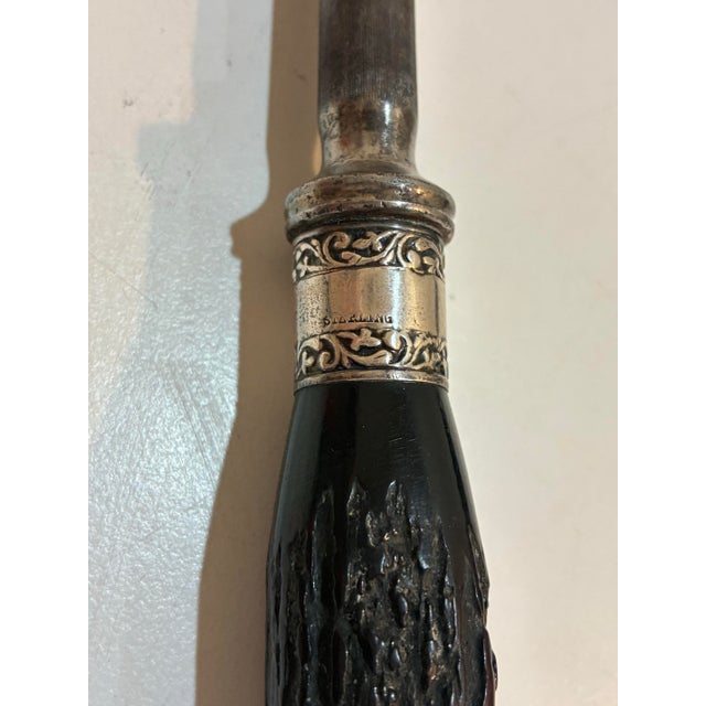 Mid 20th Century Vintage Stag Antler Carving Set - English Sheffield W/ Sterling Silver Ferrules - 3 PCS For Sale - Image 5 of 11