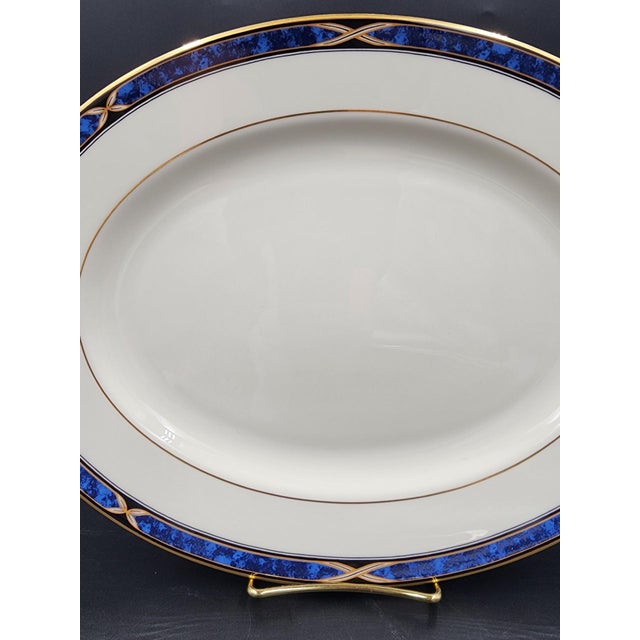 1990s Vintage Lenox Mountain View Fine Bone China Oval Serving Platter With 24k Gold Trim For Sale - Image 5 of 18