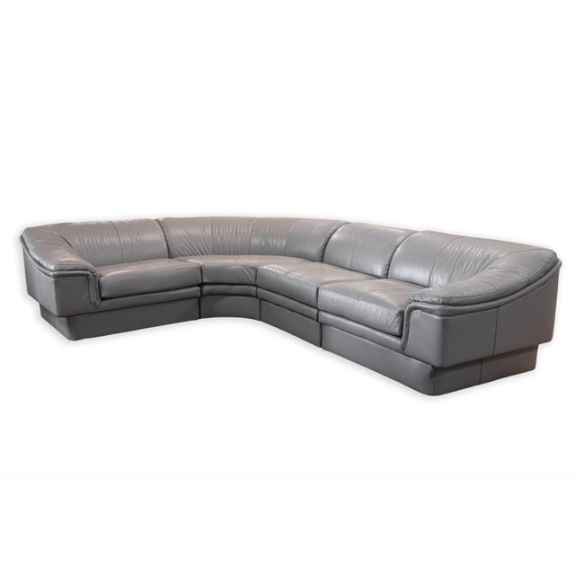 Vintage Postmodern 4pc Curving Gray Leather Sofa Sectional For Sale - Image 4 of 7