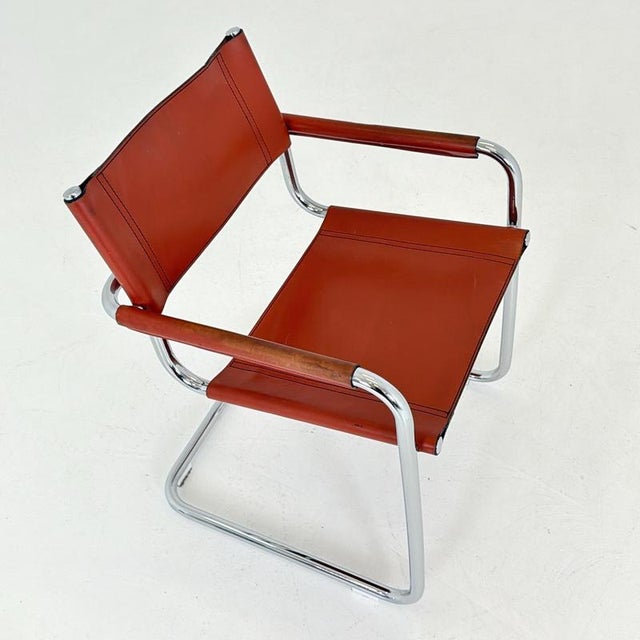Mid-Century Bauhaus Leather B34 Armchairs by Mart Stam & Marcel Breuer for Fasem, Italy, 1985 For Sale - Image 17 of 18