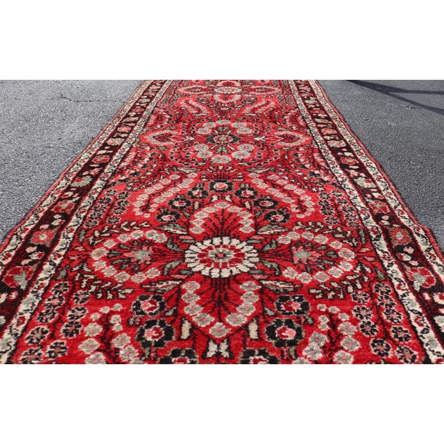 Vintage Lilihan Runner With Red Field and Bold Floral Medallion Design For Sale - Image 10 of 13