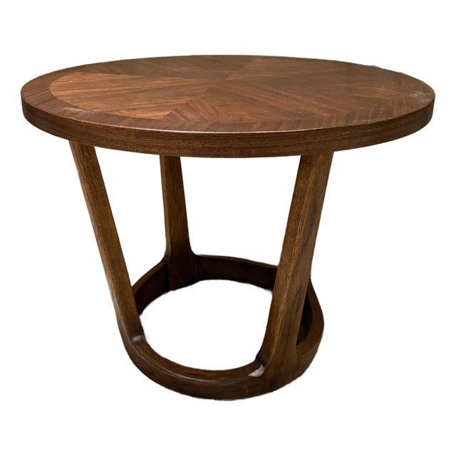 Lane Rhythm Walnut Round Drum Side Table Mid Century Modern For Sale