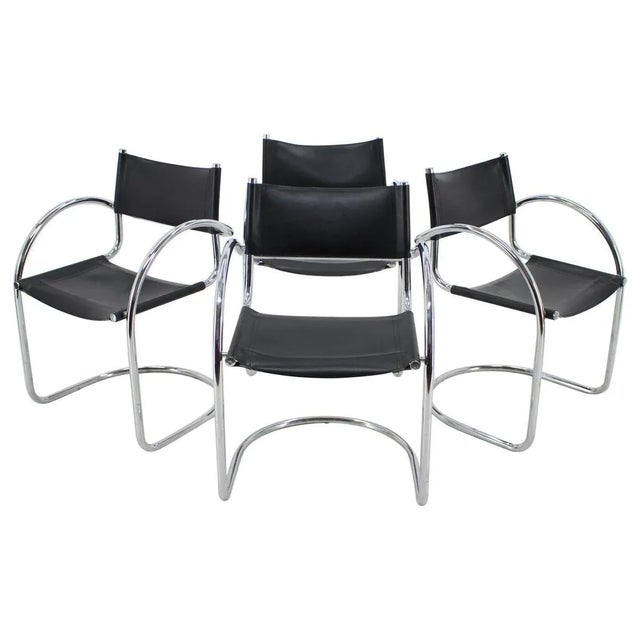 Chrome and Leather Tubular Chairs, Czechoslovakia, 1970s, Set of 4 For Sale - Image 9 of 9