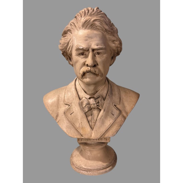 Vintage 15.5" Chalkware Figural Profile Statue Sculpture Bust of Mark Twain In very good original condition showing some...