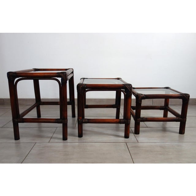 Mid-Century Modern Vintage Rattan Nesting Tables, 1960s, Set of 3 For Sale - Image 3 of 17