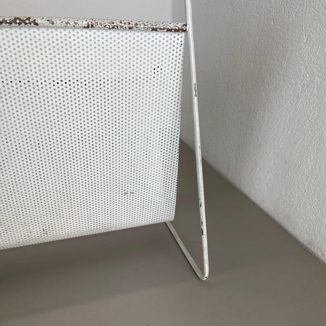 Wood White Metal Hole Pattern Magazine Holder in the style of Carl Auböck, France, 1950s For Sale - Image 7 of 18