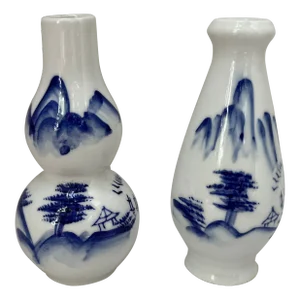Small Chinese Blue and White Export Porcelain Vases a Pair