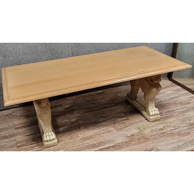 Stone Table the Base Decorated with Winged Lion Protomes, the Top Made of Whitewashed Wood For Sale - Image 3 of 8
