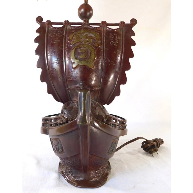 Vintage Mid Century Cast Iron Pirate Ship Table Lamp For Sale - Image 4 of 12