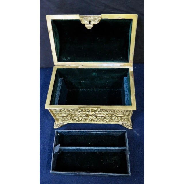 Art Nouveau Vintage Gold Plate Continental Casket Jewelry Box For Sale - Image 3 of 12