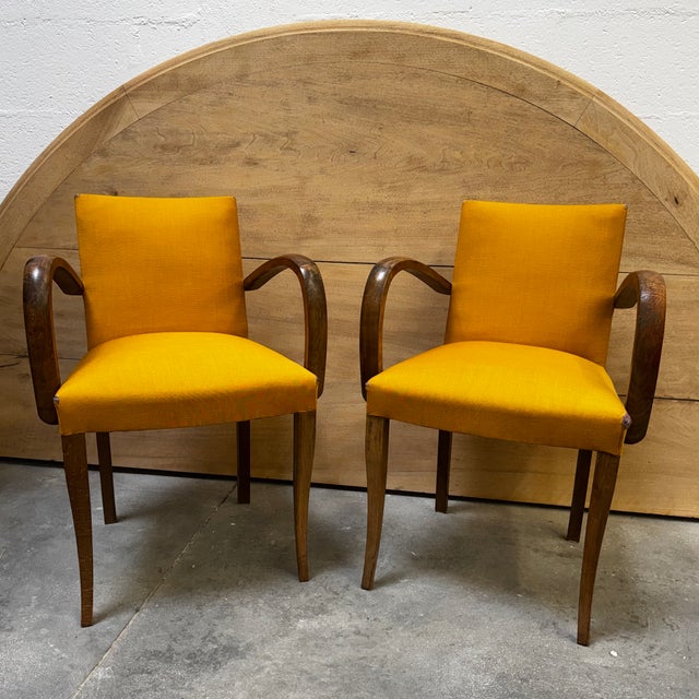Vintage Bridge Chairs in Mustard Fabric, 1940s, Set of 2 For Sale - Image 16 of 17