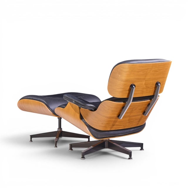 Brown Charles and Ray Eames for Herman Miller Mid Century Eames Walnut Lounge Chairs - Pair With Ottoman For Sale - Image 8 of 13