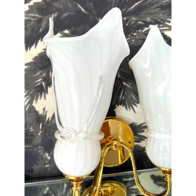 1980s White Murano Glass and Gold Plated Sconce With Fazzoletto Design, Circa 1980 For Sale - Image 5 of 13