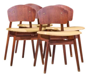 Jens Risom Model C-275 Mid Century Walnut Dining Chairs - Set of 4