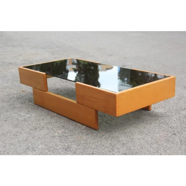 - 1970s ash coffee table - Dark glass - Minimalist design