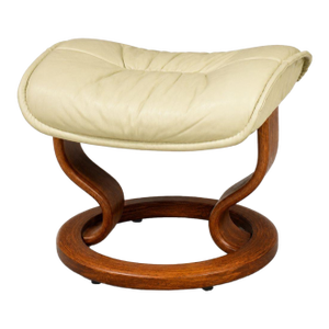 1990s Ekornes Stressless Off White Cream Leather Teak Ottoman