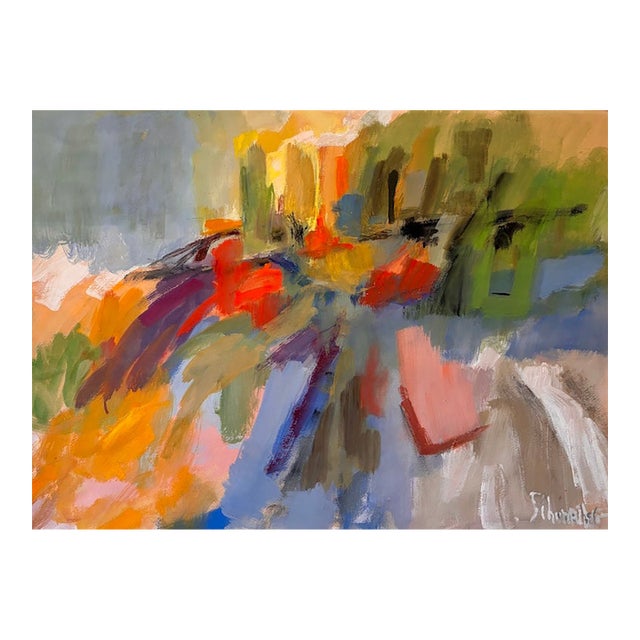 Vintage Mid to Late 20th Century Original Abstract Painting by Illegible Signature For Sale
