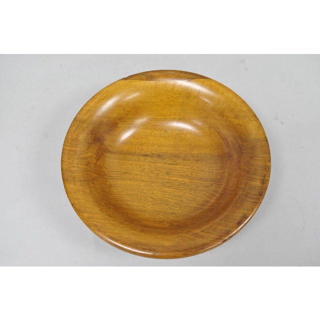 Mid 20th Century Vintage Mid Century Modern Turn Carved Double Rim Walnut Wooden Salad Fruit Bowl For Sale - Image 5 of 14