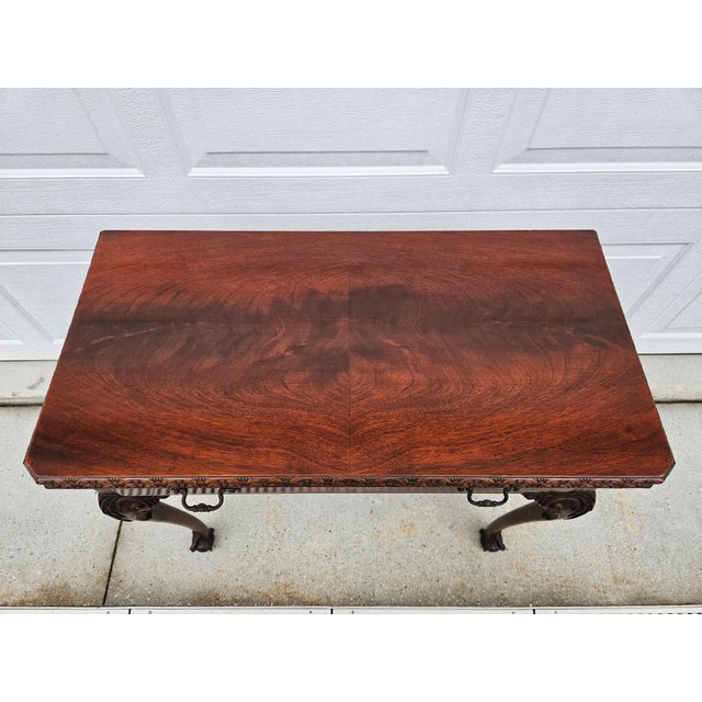 Chippendale Square Ball and Claw Crotch Mahogany Flip Top Console Game Table For Sale - Image 3 of 17