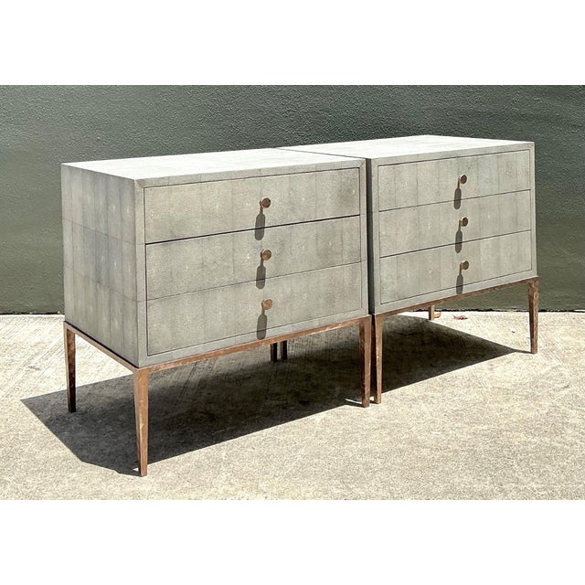 Vintage Shagreen Nightstands on Brass Base - Pair For Sale In West Palm - Image 6 of 14