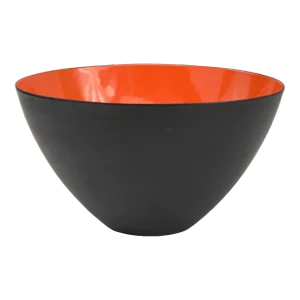 Large Red Orange Black Krenit Bowl Vintage Denmark Enamel Herbert Krenchel
