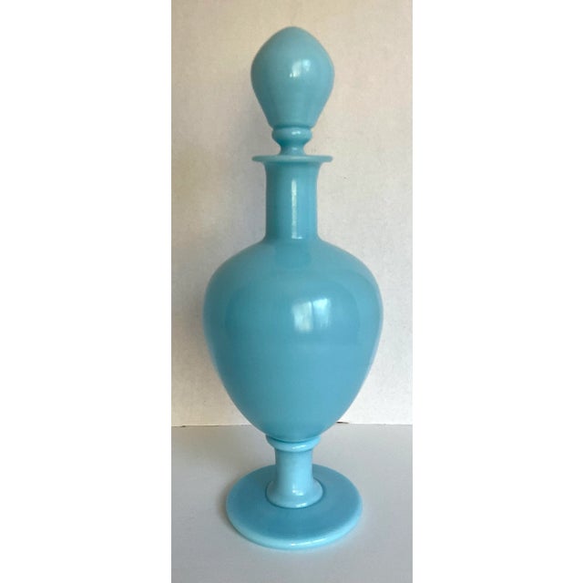 French Antique Portieux Vallerysthal French Blue Opaline Glass Decanter For Sale - Image 3 of 6
