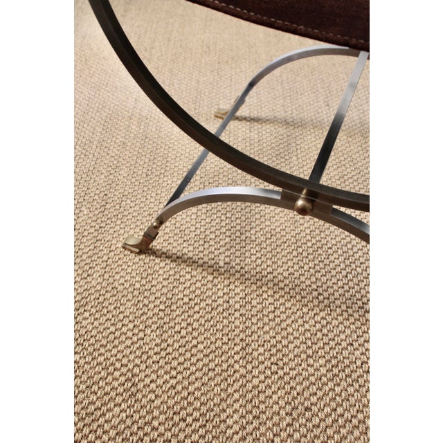 Hollywood Regency Steel, Brass and Leather Savonarola Chair in the style of Maison Jansen, 1960s For Sale - Image 6 of 7