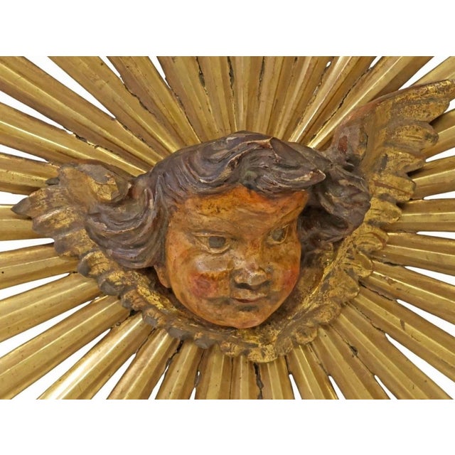 Exceptional Large Religious Antique Giltwood Sunburst Altarpiece Ornament Star Wall Panel For Sale - Image 4 of 5
