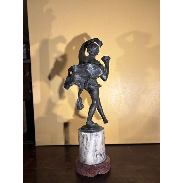 19th Century Italian Grand Tour Patinated Bronze Figure "Follower of Bacchus" on the Marble Base For Sale - Image 10 of 12