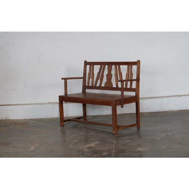 Vintage Indian Teakwood Mid-century Bench, with unique back design. Rajasthan, c. 1950-70 37Hx49x21 seat height-18"