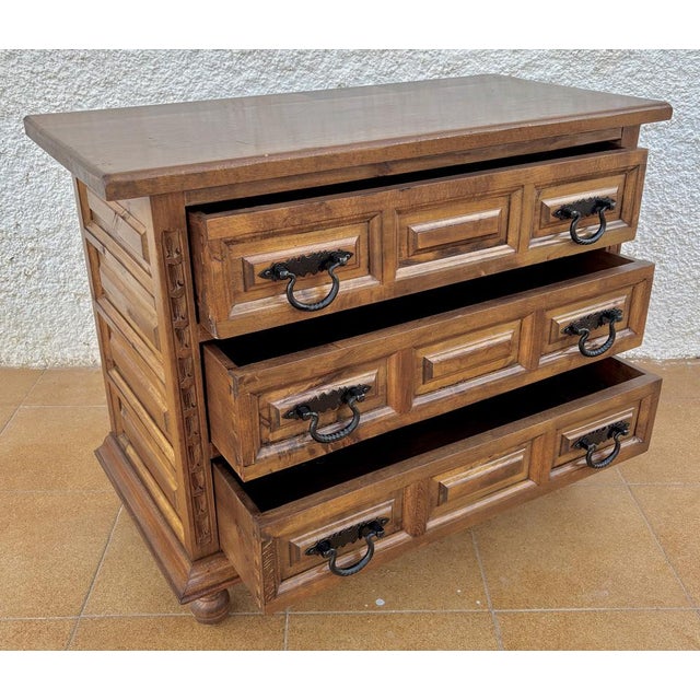 Castillian Walnut Commode with 3 Drawers, 1940s For Sale - Image 12 of 13