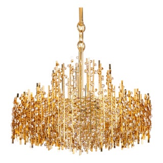 Large Gilt Brass and Crystal Chandelier from Palwa, Germany, 1970s For Sale