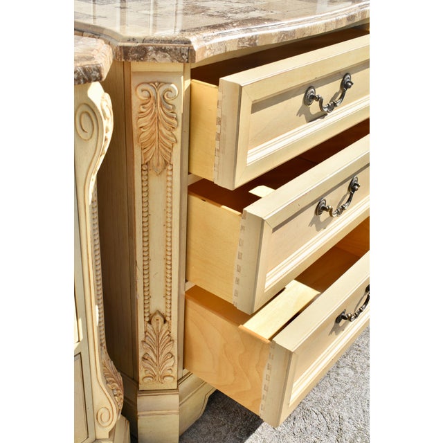 Italian Vtg. Pair of Thomasville Marble Top Italian Provincial Oversized Nightstands For Sale - Image 3 of 13