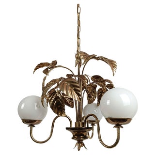 Chandelier with Gilded Leaves and White Opaline in the style of Hans Kögl, 1970s For Sale